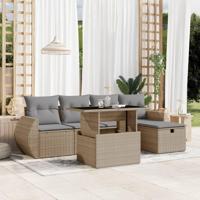 6-delige Loungeset met kussens poly rattan beige - thumbnail