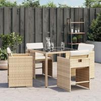 Tuinstoelen 4 st met kussens poly rattan beige - thumbnail