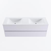 MONDIAZ VICA 140cm badmeubel onderkast Cale 2 lades. Wastafel CLOUD dubbel zonder kraangat, kleur Talc. - thumbnail