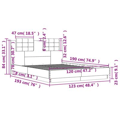 Bedframe met hoofdeinde bruin eikenkleurig 120x190 cm - thumbnail