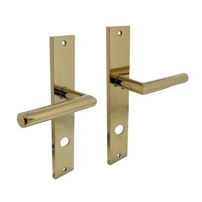 Deurkruk Bastian op schild rechthoekig 245x45mm rondcilindergat 78mm PVD messingkleur