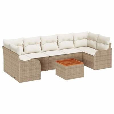 Tuinbankenset met kussen 8 pcs Beige poly rattan