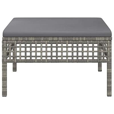 Tuinvoetenbank met kussen poly rattan grijs