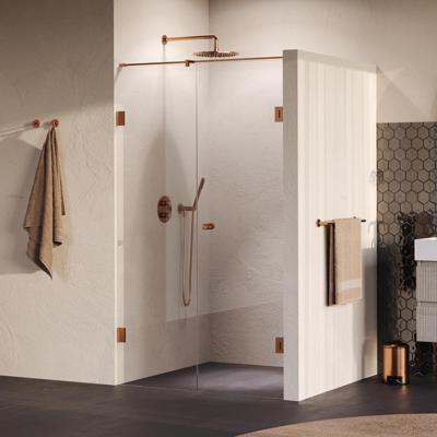 BRAUER Void Carving nisdeur 2-delig helder glas 110x200 omkeerbaar met draaideur 60 aan muur incl. glascoating PVD koper geborsteld