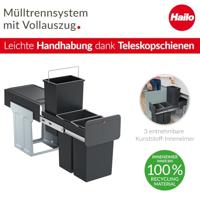Hailo Afvalbak Ecoline inbouw 3 x 10 L zwart - thumbnail