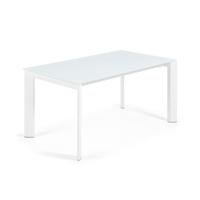 Kave Home Kave Home Eettafel Axis, Axis uitschuifbare tafel in wit glas en wit stalen poten 160 (220) cm - thumbnail