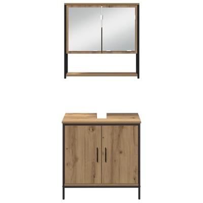 Badkamermeubelset met plank met opslag 3 pcs Bruin Bewerkt hout