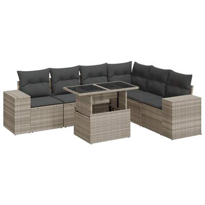 7-delige Loungeset met kussens poly rattan lichtgrijs