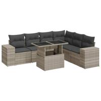 7-delige Loungeset met kussens poly rattan lichtgrijs - thumbnail
