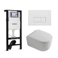 QeramiQ Dely Swirl Toiletset - 36.3x51.7cm - diepspoel - rimless - Inbouwreservoir met Geberit UP320 spoelmechanisme - 35mm zitting - mat witte metalen bedieningsplaat - rechtehoekige knoppen - wit mat SW1381697/SW706191/SW1000767/SW1026257 - thumbnail