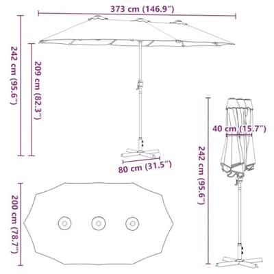 Tuinparasol Antraciet 380 x 196 x 235 cm Poedergecoat staal Tuinparasol Antraciet 380 x 196 x 235 cm Poedergecoat staal