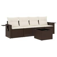 5-delige Loungeset met kussens poly rattan bruin - thumbnail