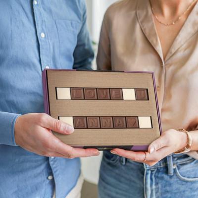 Chocotelegram met persoonlijke boodschap - 14 letters Chocotelegram met persoonlijke boodschap - 14 letters