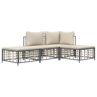 4-delige Loungeset met kussens poly rattan antracietkleurig