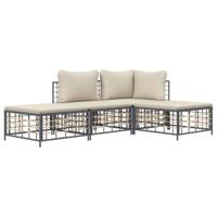 4-delige Loungeset met kussens poly rattan antracietkleurig - thumbnail