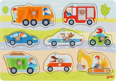 Goki houten noppenpuzel voertuigen, 7st.