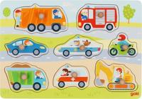 Goki houten noppenpuzel voertuigen, 7st. - thumbnail
