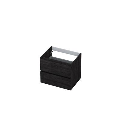 INK - Onderkast 2 Laden Greeploos met Houten Keerlijst - 600x450x520 Mm - Houtskool Eiken