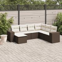 7-delige Loungeset met kussens poly rattan bruin - thumbnail
