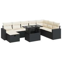 9-delige Loungeset met kussens poly rattan zwart - thumbnail