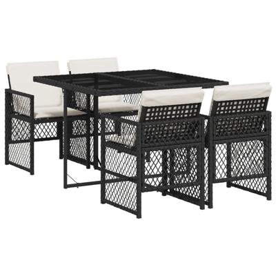 5-delige Tuinset met kussens poly rattan zwart - thumbnail