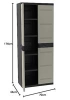 TITANIUM PLASTIKEN Hoge kast 2 deuren met planken - 70 x 44 x 176 cm - Beige en zwart - TITANIUM-bereik - Binnen en buiten - thumbnail
