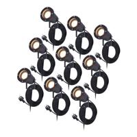 9x Sydney LED Prikspots - 1.5m kabel - 2700K - 4W 345lm - Kantelbaar - IP65 - Zwart - thumbnail