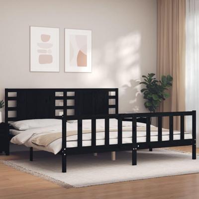 Bedframe met hoofdbord massief hout zwart 200x200 cm