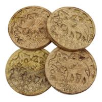 Bruine Houten Onderzetters met Olifantenmotief, 200 gram, 4 stuks - thumbnail
