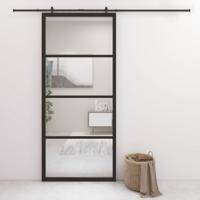 VidaXL Schuifdeur 90x205 cm aluminium en esg-glas zwart - thumbnail
