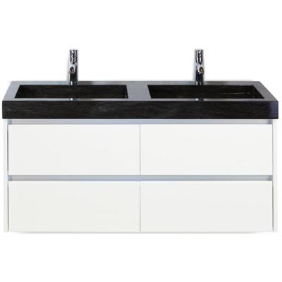 Dante Badmeubelset 120 cm - Wit Hoogglans - Wastafel Hardsteen Wit Lucca Dubbel
