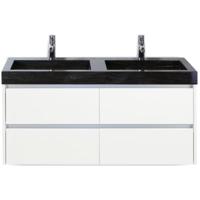 Dante Badmeubelset 120 cm - Wit Hoogglans - Wastafel Hardsteen Wit Lucca Dubbel - thumbnail