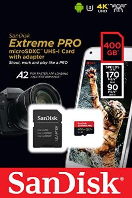 SanDisk Extreme Pro® microSDXC-kaart 400 GB Class 10, UHS-I, UHS-Class 3, v30 Video Speed Class A2-vermogensstandaard SanDisk Extreme Pro® microSDXC-kaart 400 GB Class 10, UHS-I, UHS-Class 3, v30 Video Speed Class A2-vermogensstandaard