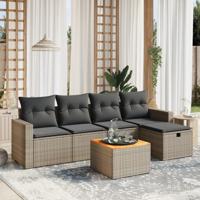 6-delige Loungeset met kussens poly rattan grijs - thumbnail