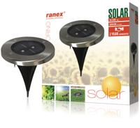 Ranex ra-5000389 ronde led solar grondspot geborsteld rvs glas - thumbnail
