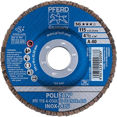 PFERD TOOLS 67654115 A-Cool Sg Inox + Alu Lamellenschijf Diameter 115 mm Boordiameter 22.23 mm Korrelgrootte (num) 40 10 stuk(s) PFERD TOOLS 67654115 A-Cool Sg Inox + Alu Lamellenschijf Diameter 115 mm Boordiameter 22.23 mm Korrelgrootte (num) 40 10 stuk(s)