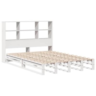 Bed met boekenkast zonder matras massief hout wit 140x190 cm