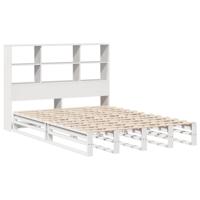 Bed met boekenkast zonder matras massief hout wit 140x190 cm - thumbnail