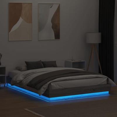 Bedframe met LED-verlichting grijs sonoma eikenkleur 160x200 cm