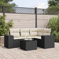 5-delige Loungeset met kussens poly rattan zwart - thumbnail