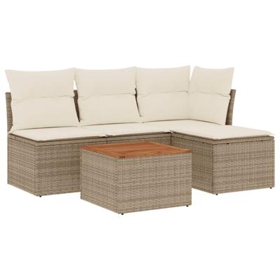 5-delige Loungeset met kussens poly rattan beige