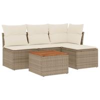 5-delige Loungeset met kussens poly rattan beige - thumbnail