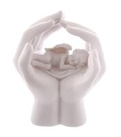 Slapende Cherubijn in Handen met LED - thumbnail