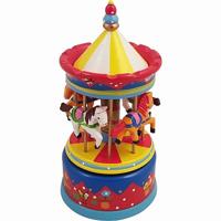 Muziekdoosje Carrousel rood/geel - 21 cm - thumbnail