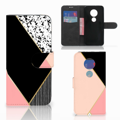 Motorola Moto G7 | G7 Plus | Book Case | Zwart Roze Vormen