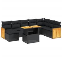 9-delige Loungeset met kussens poly rattan zwart - thumbnail