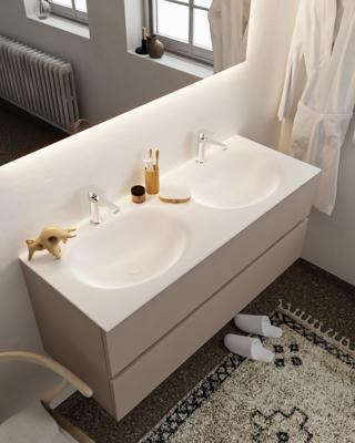 Mondiaz Vica 120cm badmeubel smoke 2 lades wastafel Moon dubbel met 2 kraangaten Mondiaz Vica 120cm badmeubel smoke 2 lades wastafel Moon dubbel met 2 kraangaten
