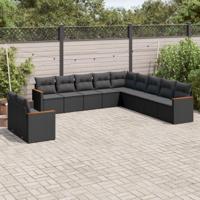 11-delige Loungeset met kussens poly rattan zwart - thumbnail