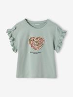 T-shirt voor meisjes met romantisch motief, korte mouwen met ruches saliegroen - thumbnail