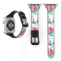 Letter T vorm eenvoudige Floral lederen polshorloge band met roestvrijstalen gesp voor Apple Watch serie 3 & 2 & 1 42mm (wit) - thumbnail